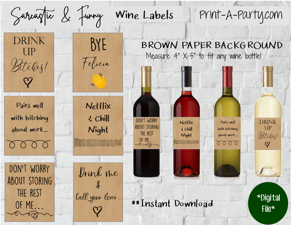 WINE LABELS: Friends | Girlfriends | Girls Night Out | Bachelorette Party | Sarcastic Funny (6)  Labels - INSTANT DOWNLOAD - Use again and again!