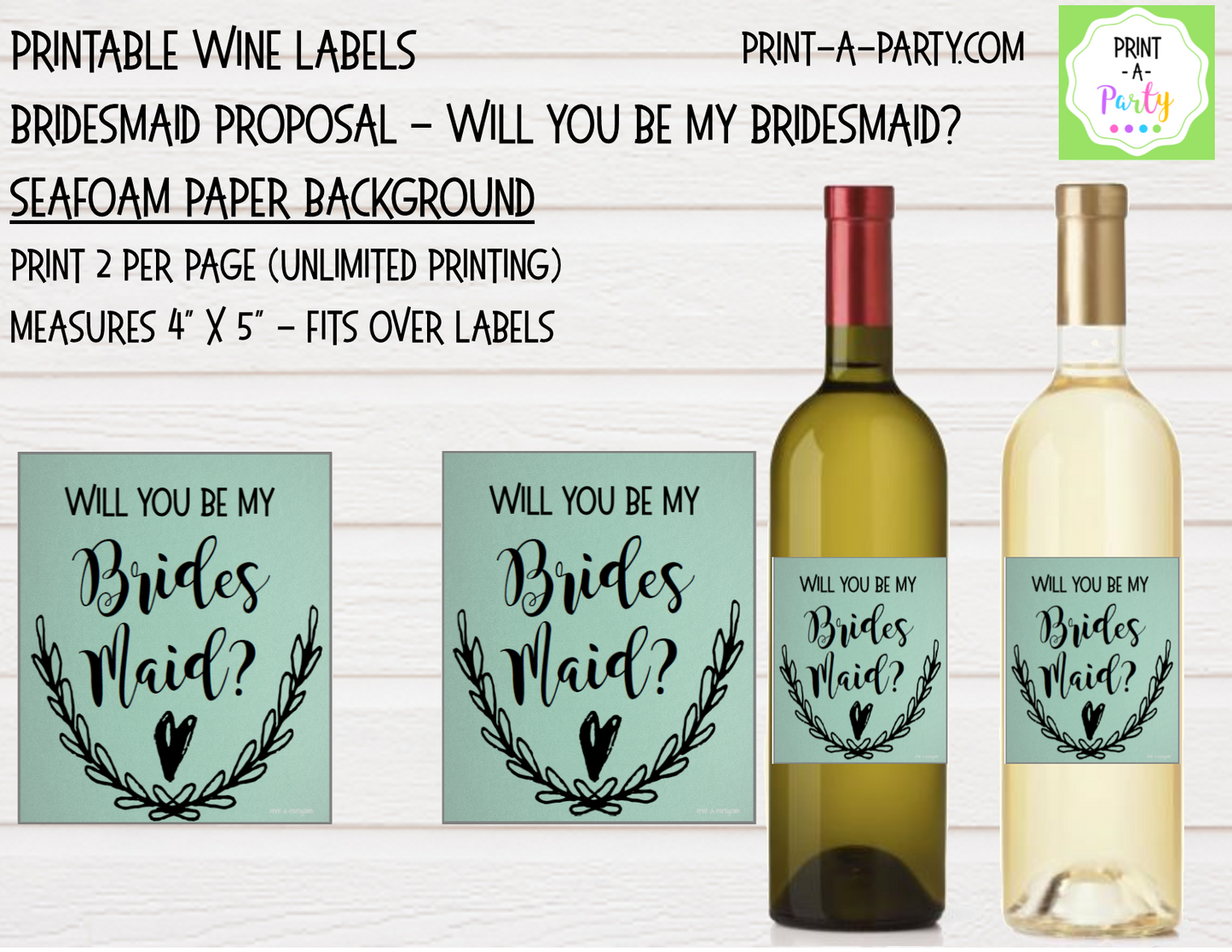 WINE LABELS: Bridesmaid Proposal | Wedding Party Ask | Will You Be My Bridesmaid? | INSTANT DOWNLOAD | Printable