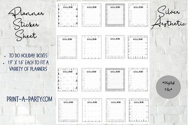 PLANNER STICKERS: Christmas | Holiday To Do Boxes | Silver Aesthetic | INSTANT DOWNLOAD Fits a variety of planners!