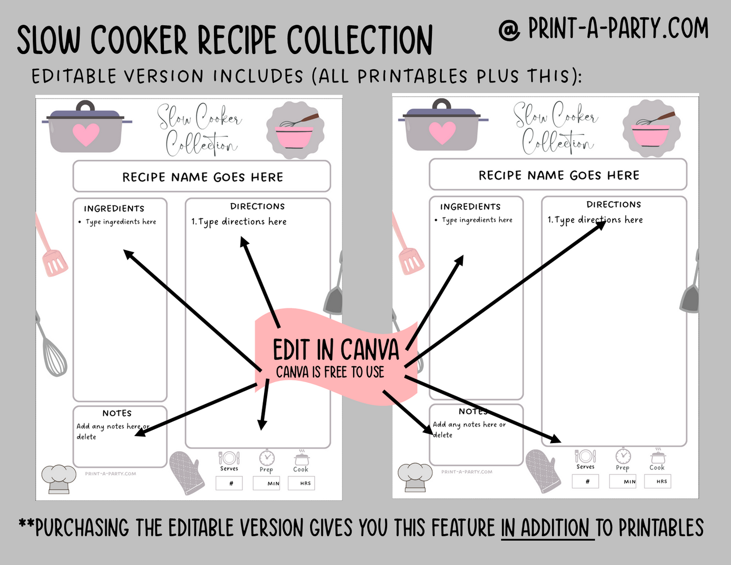 DIY Cookbook | SLOW COOKER CROCK POT Recipe Collection | PRINTABLE OR EDITABLE | Planner | Meal Plan | Planner Recipes | Binder Recipes