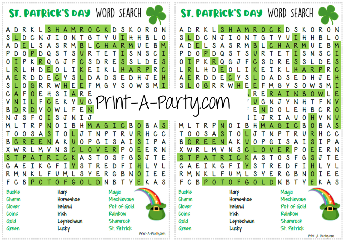 WORD SEARCH: St. Patrick's Day Word Search | Classroom Word Search | Party Word Search Printable - INSTANT DOWNLOAD