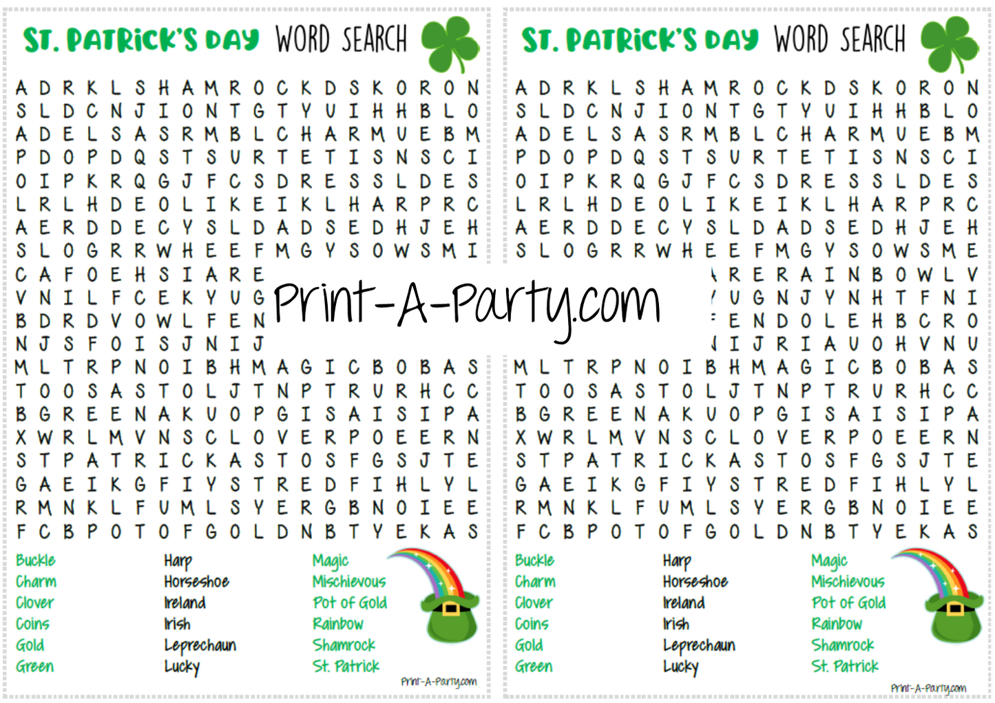 WORD SEARCH: St. Patrick's Day Word Search | Classroom Word Search | Party Word Search Printable - INSTANT DOWNLOAD