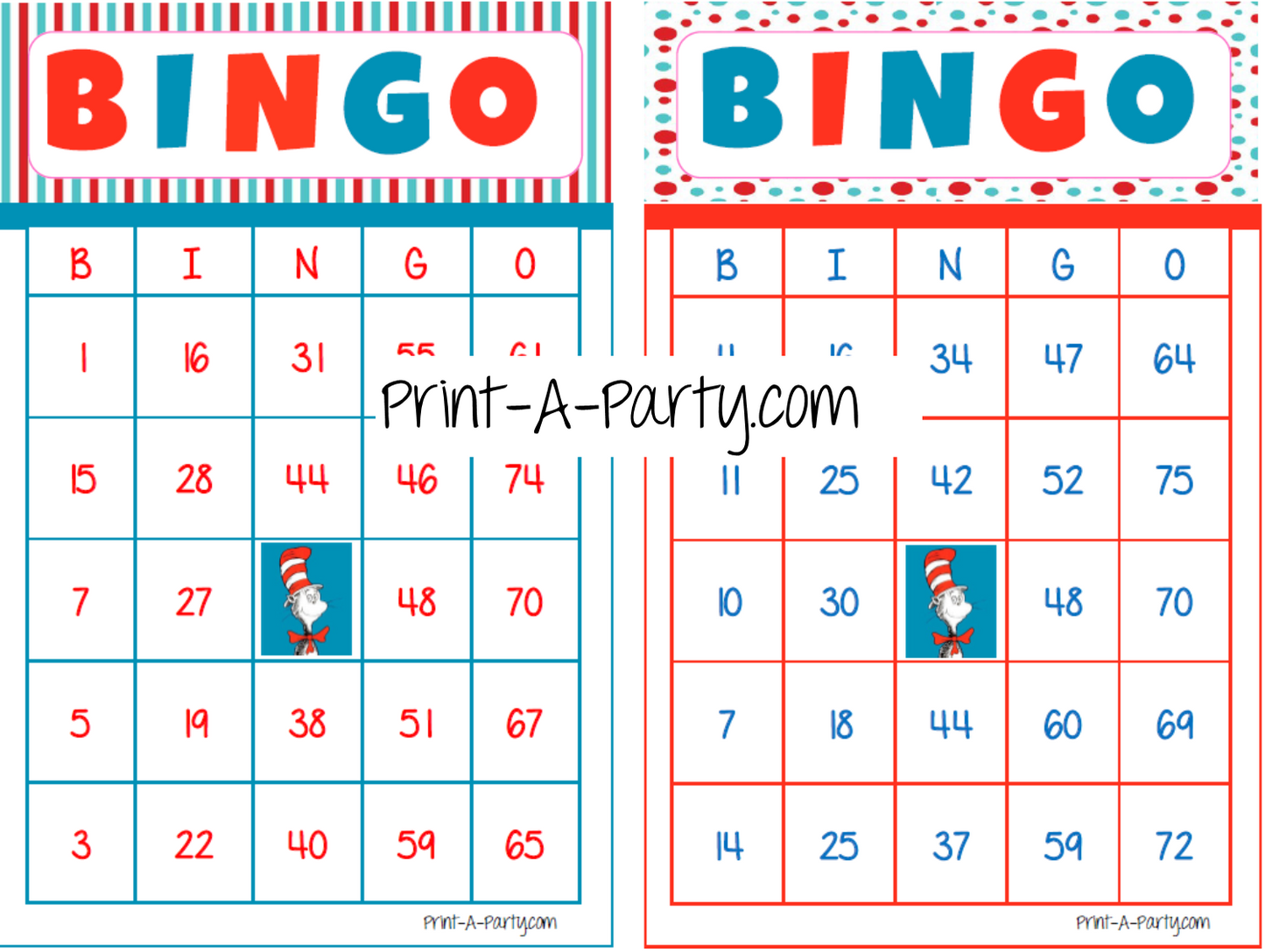 BINGO: Dr. Seuss | Classrooms | Parties | Birthday | 30, 40, or 50 cards - INSTANT DOWNLOAD