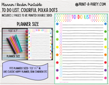 To Do List Printable | COLORFUL POLKA DOTS THEME | Planner & Binder Sizes | To Do List | Classic Happy Planner | Home Management Organization Binder | Planner Printable