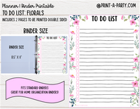 To Do List Printable | FLORALS THEME | Planner & Binder Sizes | To Do List | Classic Happy Planner | Home Management Organization Binder | Planner Printable