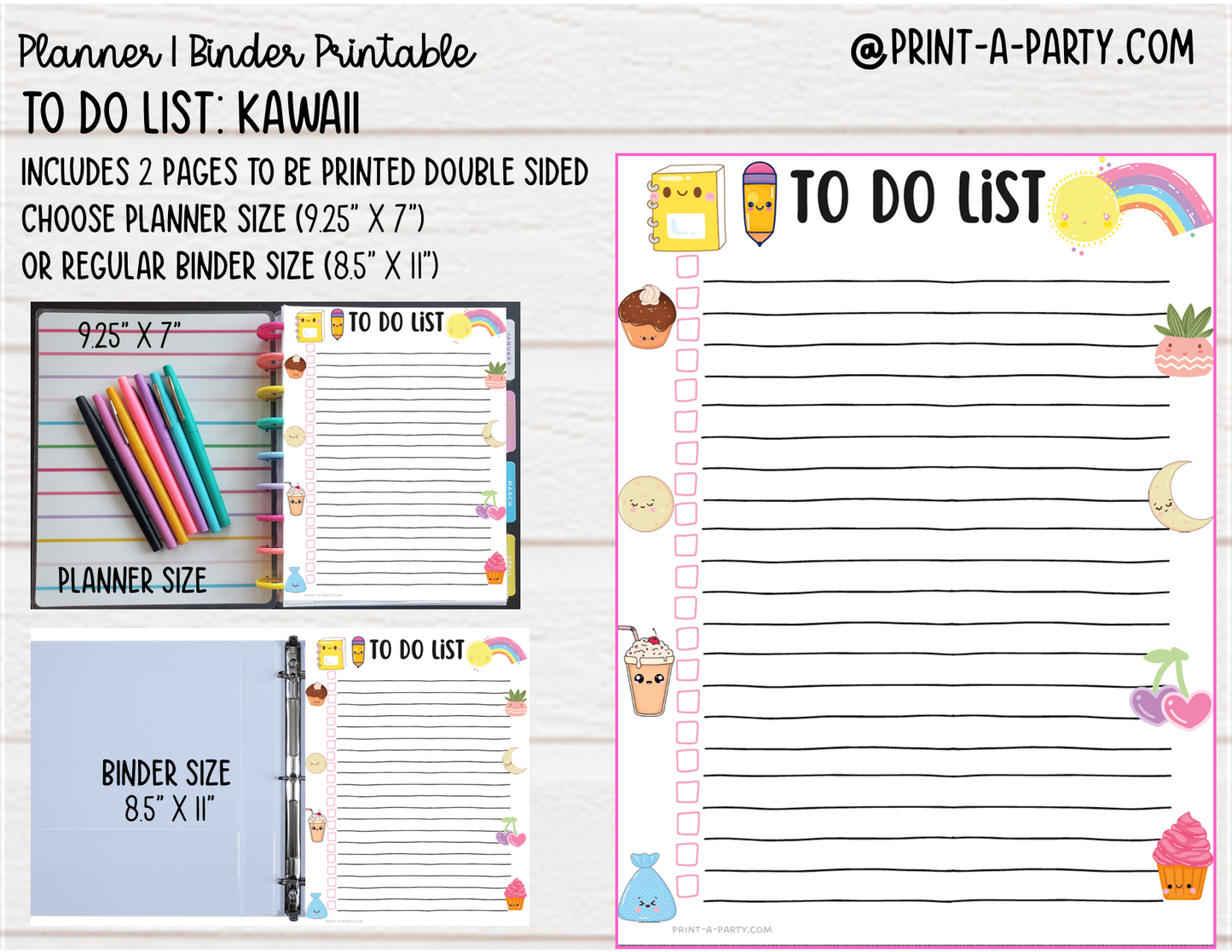 To Do List Printable | KAWAII THEME | Planner & Binder Sizes | To Do List | Classic Happy Planner | Home Management Organization Binder | Planner Printable