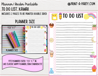 To Do List Printable | KAWAII THEME | Planner & Binder Sizes | To Do List | Classic Happy Planner | Home Management Organization Binder | Planner Printable