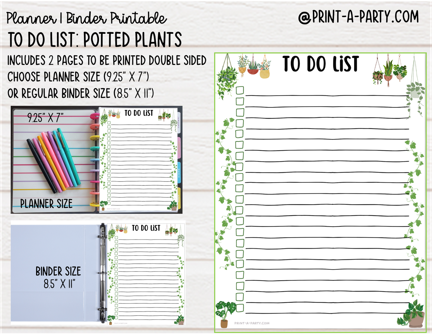 To Do List Printable | POTTED PLANTS THEME | Planner & Binder Sizes | To Do List | Classic Happy Planner | Home Management Organization Binder | Planner Printable