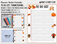 To Do List Printable | THANKSGIVING THEME | Planner & Binder Sizes | To Do List |  | Classic Happy Planner | Home Management Organization Binder | Planner Printable