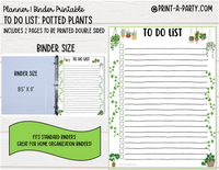 To Do List Printable | POTTED PLANTS THEME | Planner & Binder Sizes | To Do List | Classic Happy Planner | Home Management Organization Binder | Planner Printable
