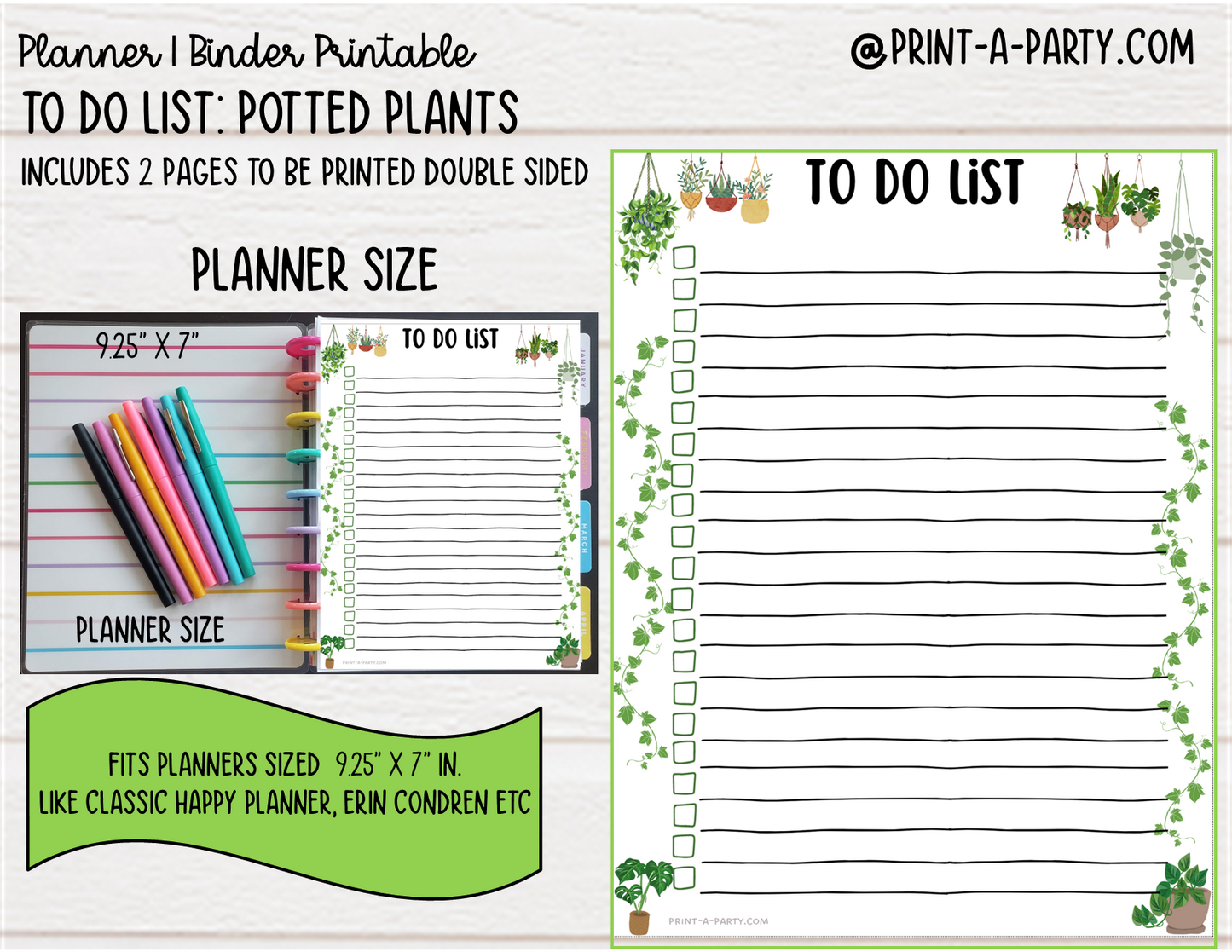 To Do List Printable | POTTED PLANTS THEME | Planner & Binder Sizes | To Do List | Classic Happy Planner | Home Management Organization Binder | Planner Printable