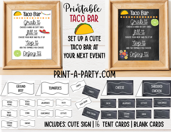 DIY TACO BAR Setup | Make your own Tacos Sign | Taco Bar Labels | 4th of July | Summer Parties | Birthdays | Backyard Parties | Weddings | Showers | Instant Download Printable
