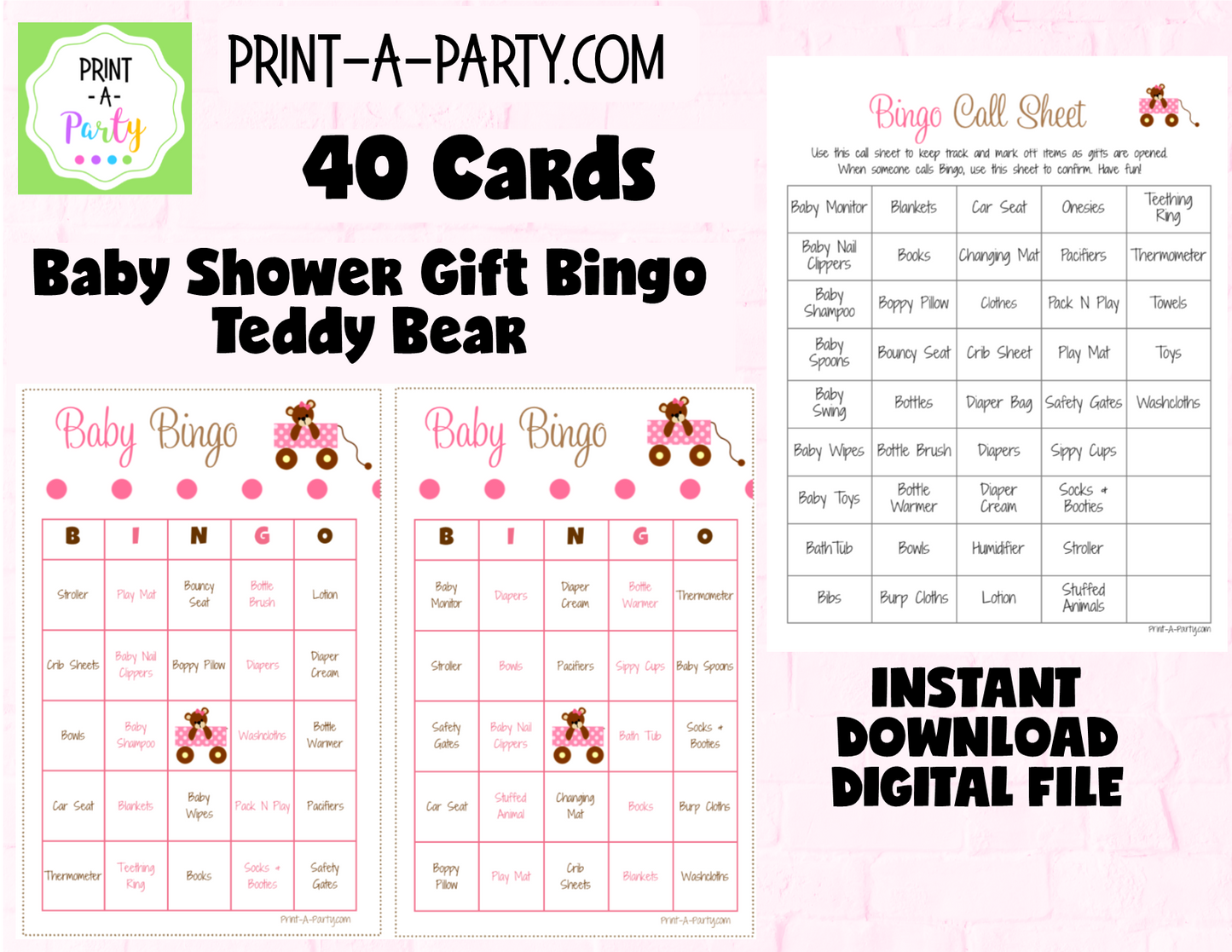 BINGO Baby Shower - Gift Bingo Game - choose your theme and size