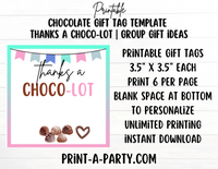GIFT TAG | Chocolate Gift Tag | Thanks A Choco-Lot Gift Tag | Appreciation Gift