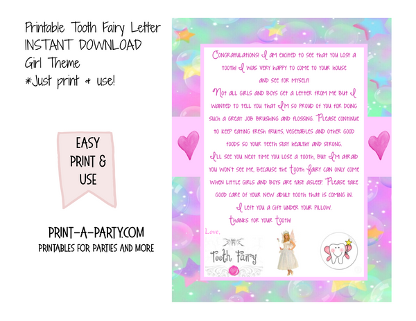 Tooth Fairy Letter (Pink) - INSTANT DOWNLOAD PRINTABLE