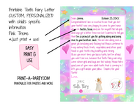 Tooth Fairy Letter (Pink) - CUSTOM PERSONALIZATION WITH YOUR CHILD'S INFO