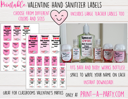 HAND SANITIZER LABELS | Printable Valentine's Day Hand Sanitizers | Spread Love Not Germs - INSTANT DOWNLOAD