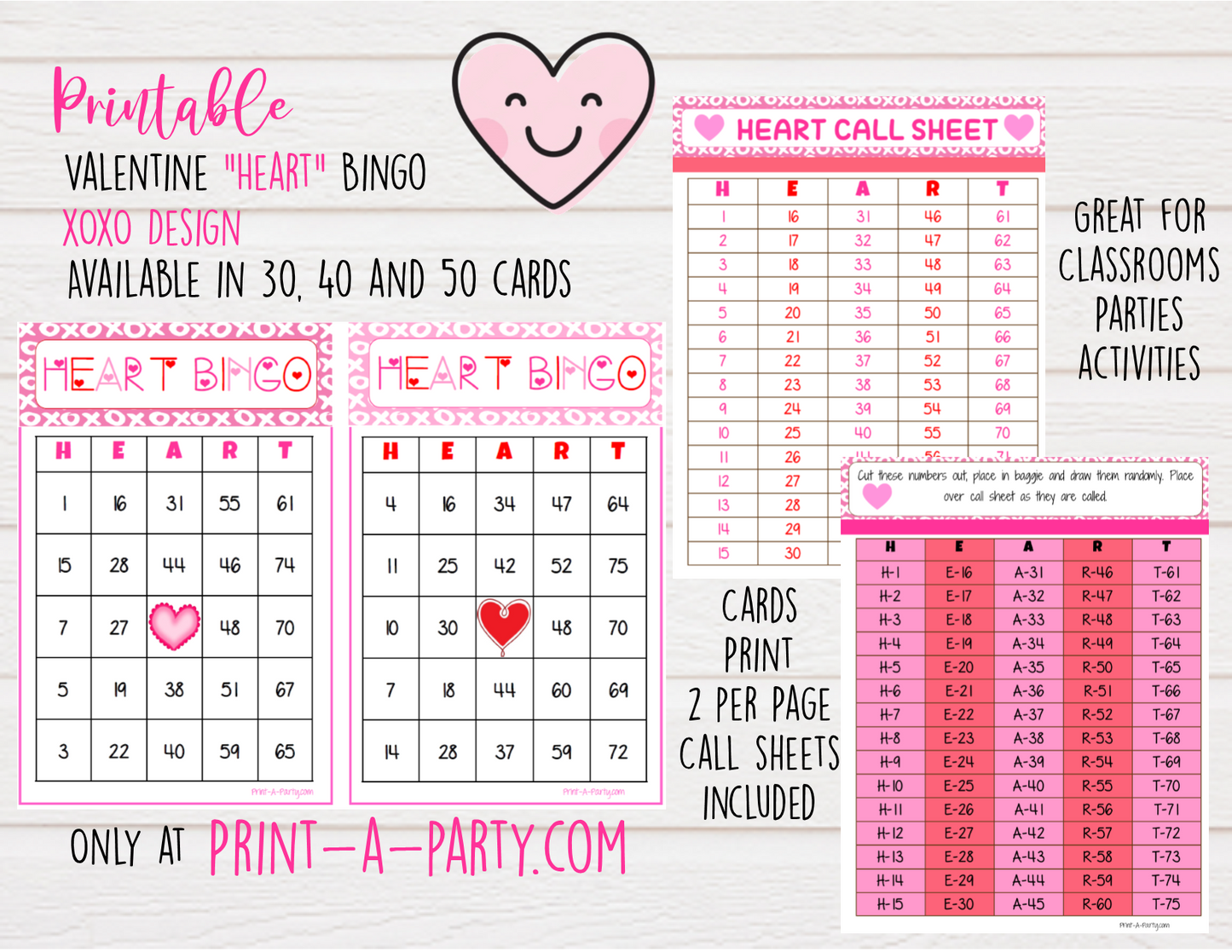 BINGO: Valentine Bingo | Converation Candy Heart Bingo | Classrooms | Parties | Birthday | 30, 40, or 50 cards - INSTANT DOWNLOAD