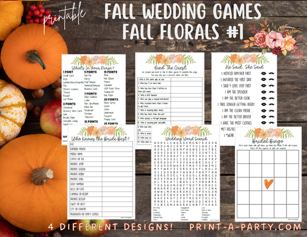 GAME BUNDLE: Bridal Shower Games | Fall Florals | Fall Wedding Games |