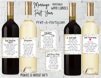 WINE LABELS: Wedding | 1st Year of Marriage (6) - INSTANT DOWNLOAD - Great gift basket or shower idea!
