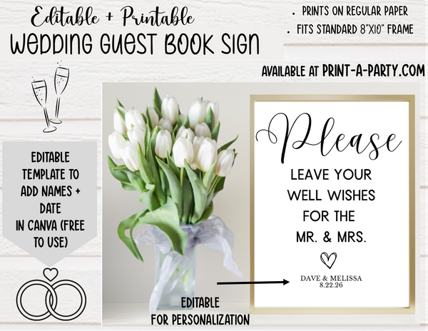 GUEST BOOK SIGN EDITABLE & PRINTABLE | Guest Book Sign | Wedding Sign | Wedding Table Sign | Wedding Guest Book | Printable