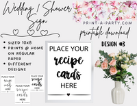 PLACE YOUR RECIPE CARDS HERE SIGN PRINTABLE | Wedding Sign | Bridal Shower Decor | Bridal Shower Sign | Same Sex Wedding Activity Sign