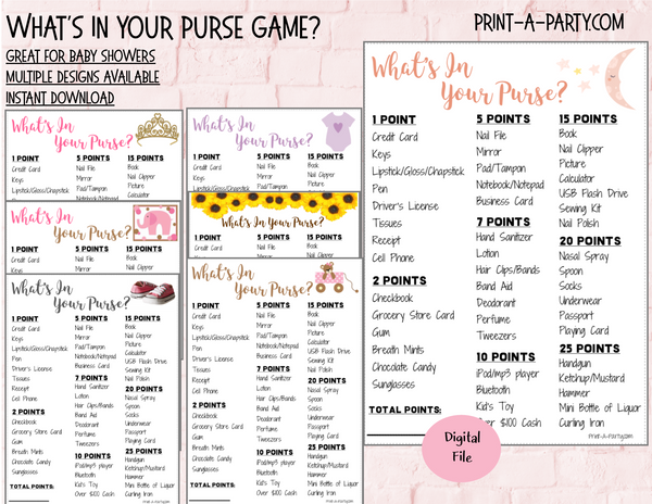 WHAT'S IN YOUR PURSE? | Baby (GIRL) Shower Game | Printable Shower Game | INSTANT DOWNLOAD