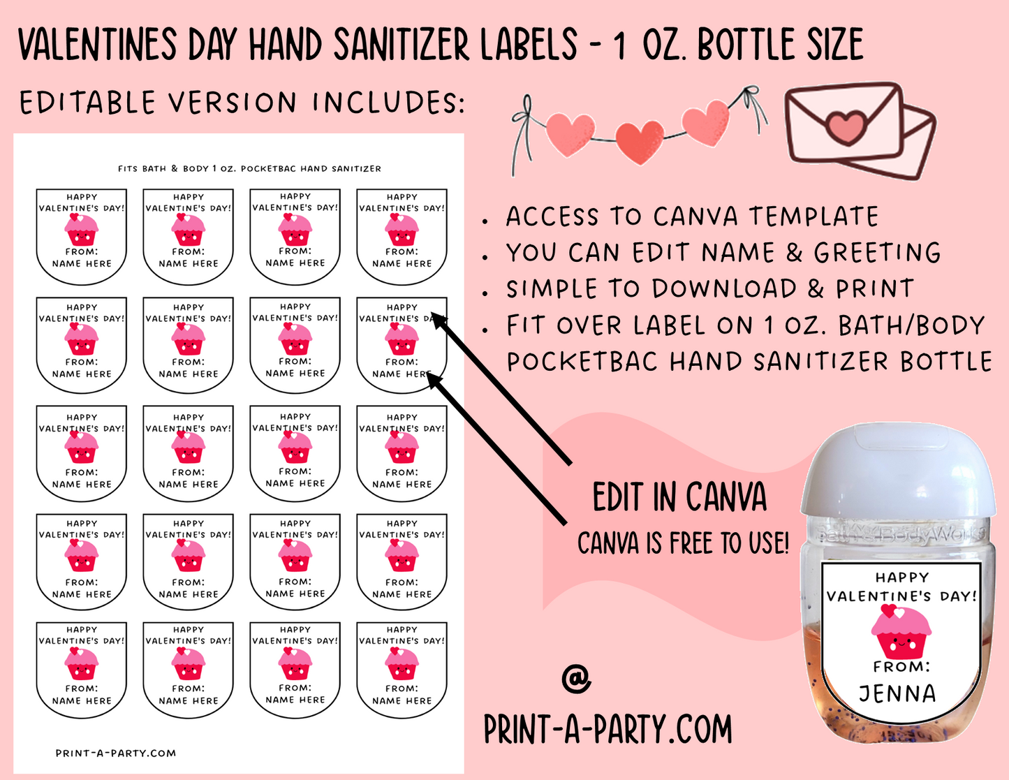 DIY Valentines | HAND SANITIZER LABELS | Printable or Editable | Valentine's Day Hand Sanitizers