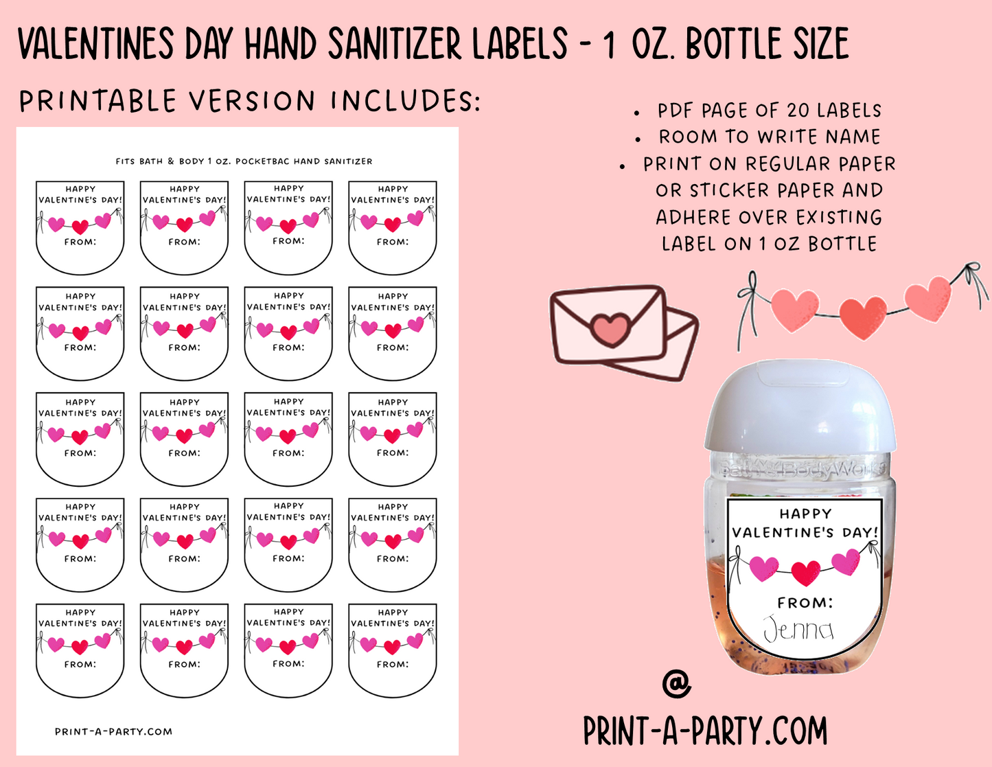 DIY Valentines | HAND SANITIZER LABELS | Printable or Editable | Valentine's Day Hand Sanitizers