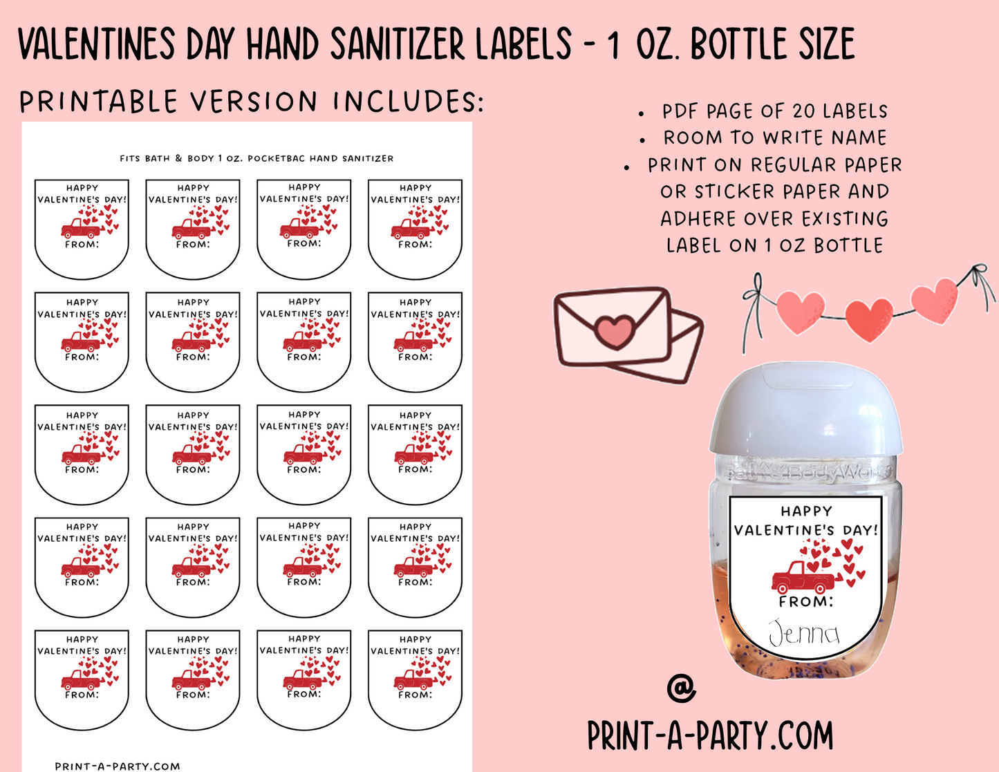 DIY Valentines | HAND SANITIZER LABELS | Printable or Editable | Valentine's Day Hand Sanitizers