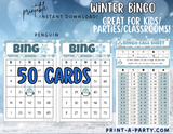 BINGO: Winter | Penguin | Snow Globe | Classrooms | Parties | Birthday | Holiday | 30, 40, or 50 cards - INSTANT DOWNLOAD