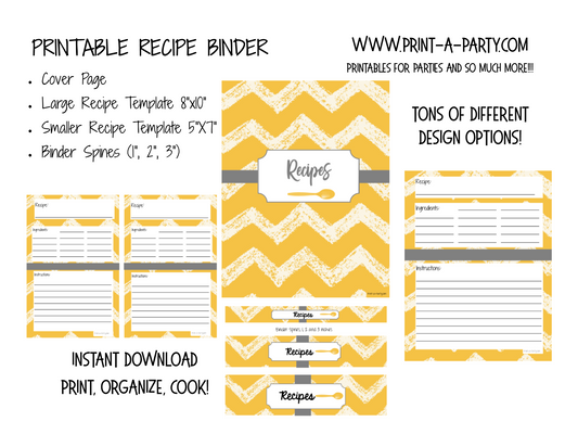 RECIPE BINDER | Printable Kit for DIY Recipe Binder | Home Organization | Recipe Organization | INSTANT DOWNLOAD - Cover | Spines | Recipe Layouts