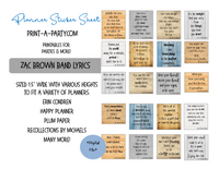 PLANNER STICKERS: Zac Brown Band Lyrics | Boxes | INSTANT DOWNLOAD Fits a variety of planners!