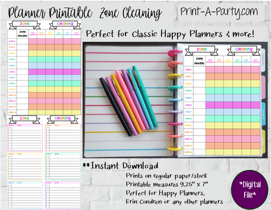 Cleaning: Zone Cleaning Checklist Page | Planner Weekly Checklist | Classic Happy Planner | Planner Printable