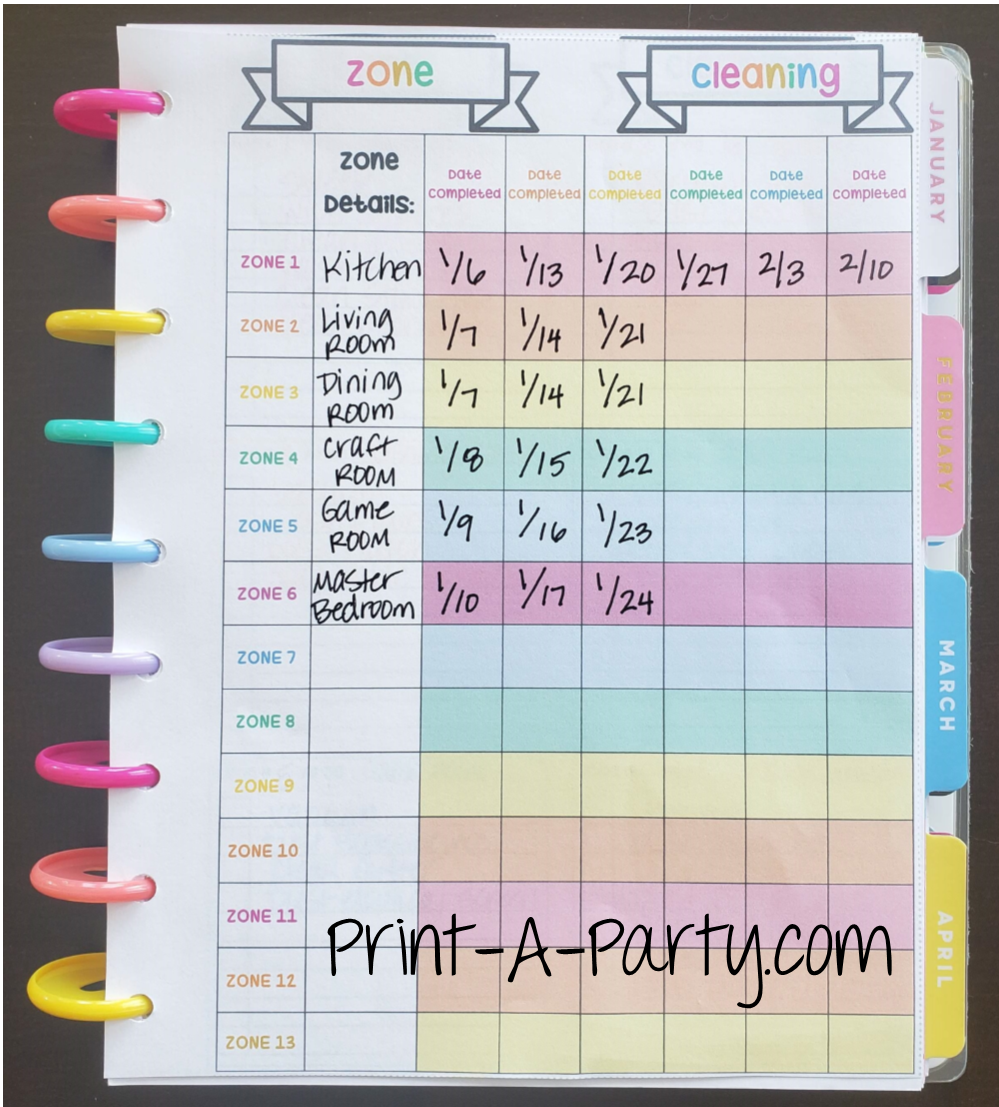 Cleaning: Zone Cleaning Checklist Page | Planner Weekly Checklist | Classic Happy Planner | Planner Printable