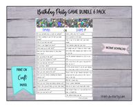 GAME BUNDLE: Birthday Party Game Bundle | Silver Glitter Theme | Glitter Party | Silver Party | INSTANT DOWNLOAD |