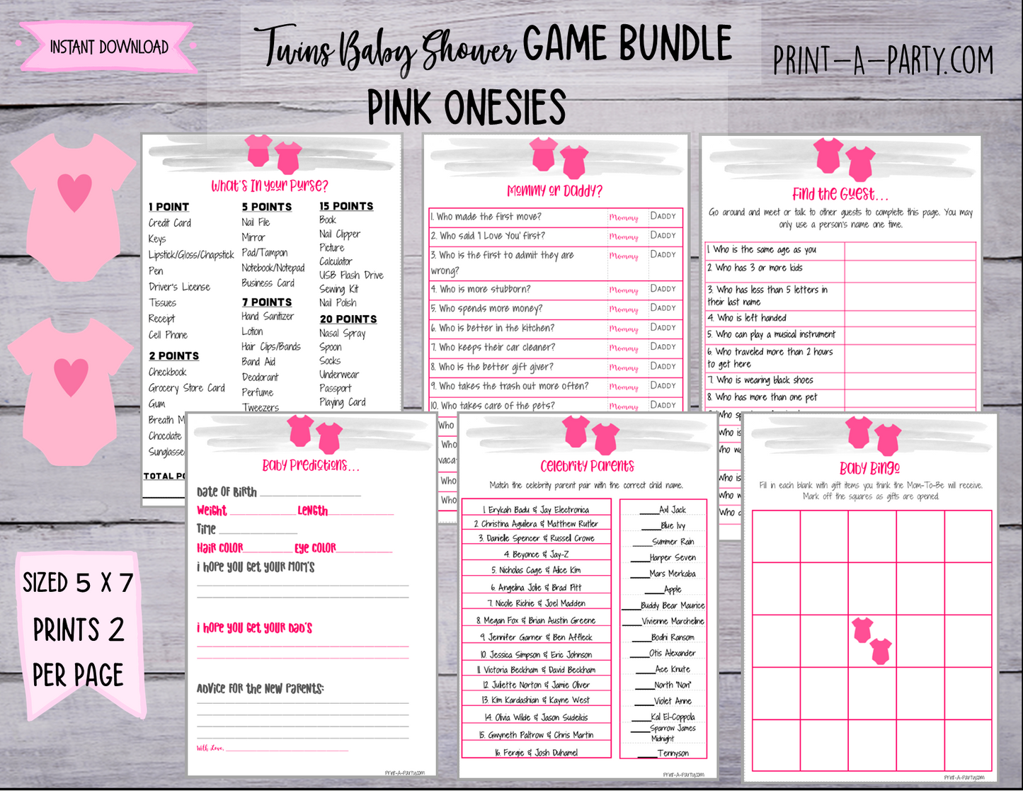 GAMES for Baby Shower | Twin Girls Baby Shower Theme | Baby Shower Games | INSTANT DOWNLOAD