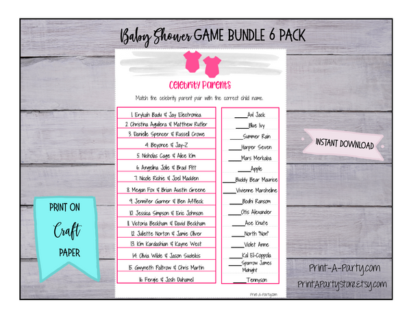 Twins Shower Games Pack Bingo more -Girl Twins – PrintAParty