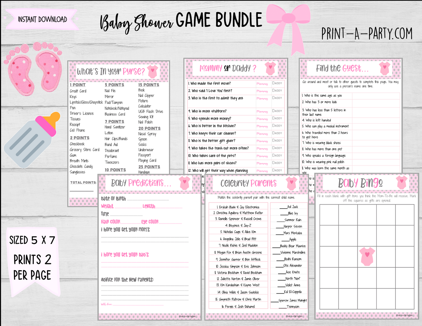 GAMES for Baby Shower | Pink & Gray Baby Shower Theme | Baby Shower Games | INSTANT DOWNLOAD