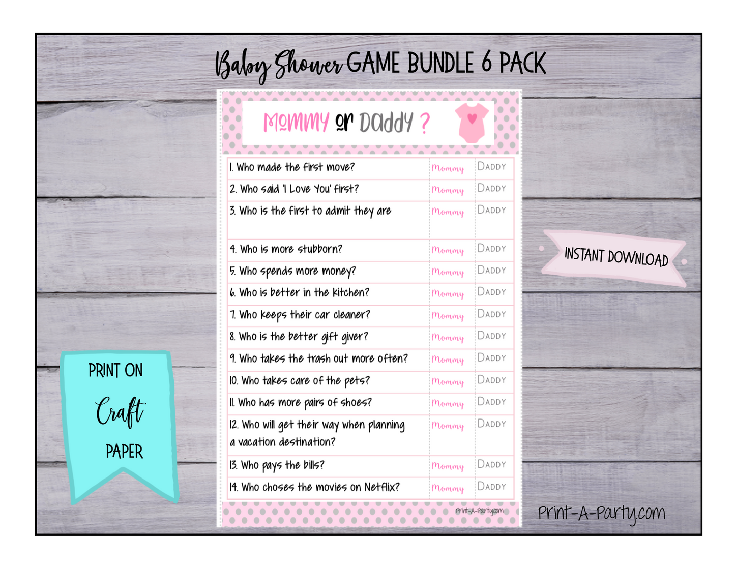 GAMES for Baby Shower | Pink & Gray Baby Shower Theme | Baby Shower Games | INSTANT DOWNLOAD