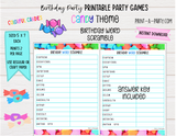 GAME BUNDLE: Birthday Party Game Bundle | Candy Theme | Candy Party | Colorful Sprinkles | INSTANT DOWNLOAD |