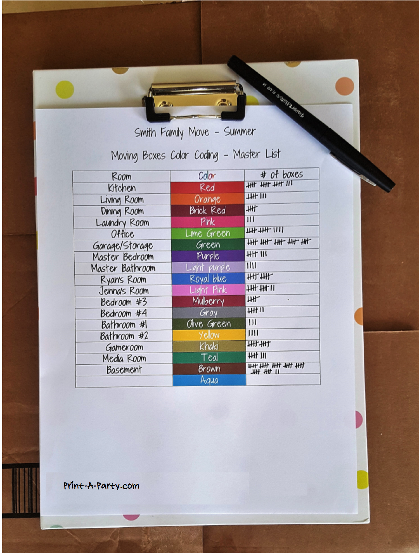 MOVING ORGANIZATION KIT: Pre-Filled Color Coded Moving Box Labels (18) | Main Tracking List | INSTANT DOWNLOAD - Have an organized move!